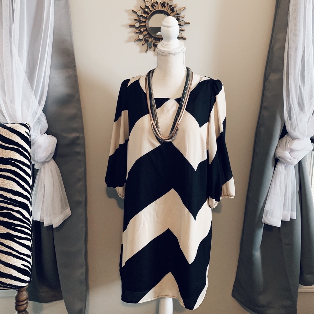 Black and cream chevron cocktail dress
